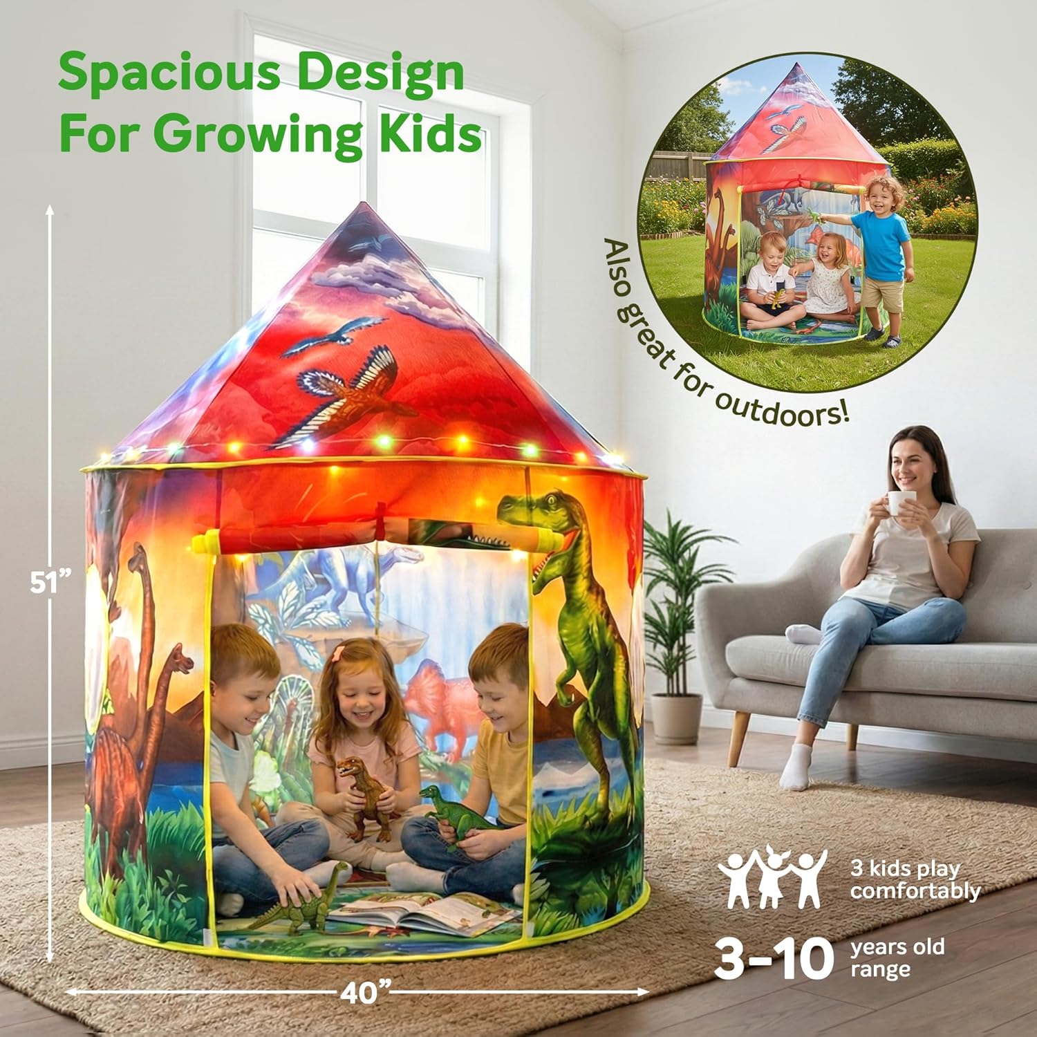 Dinosaur Roar Sound LED Tent Dome
